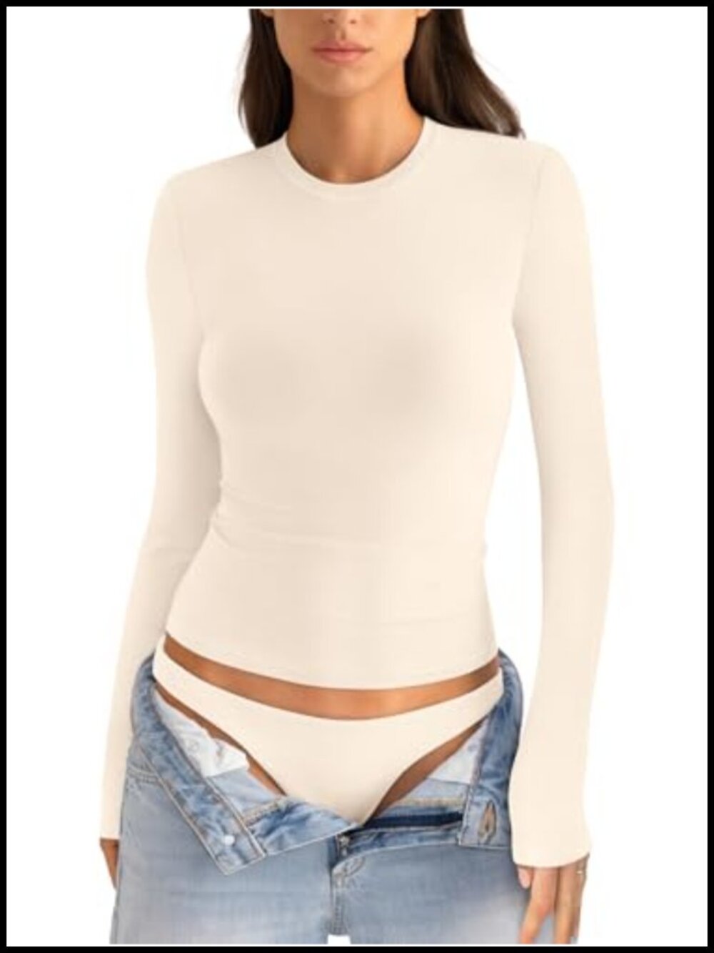 Womens Cotton Long Sleeve Fitted Crew Neck Crop Top Basic Tee